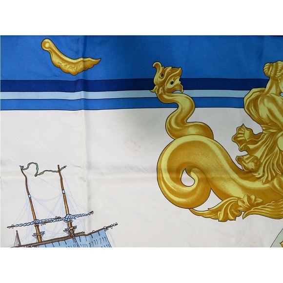 Hermès Blue and Gold Silk Scarf - Picture 8 of 12